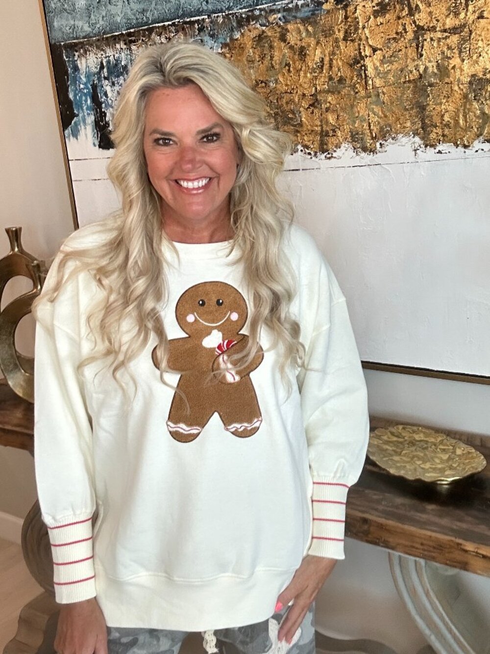 Christmas Gingerbread Man Graphic Chenille Sweatshirt